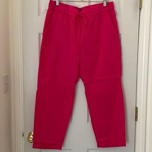 J. Crew Factory Bright Pink Linen Cotton Blend Drawstring Pant